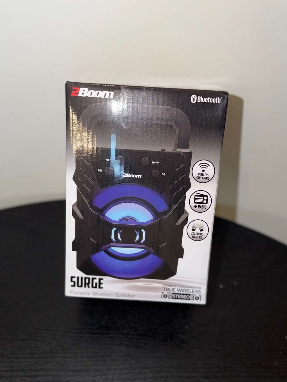 2Boom Surge BX110K Portable Wireless Bluetooth Speaker with FM Radio and Lights